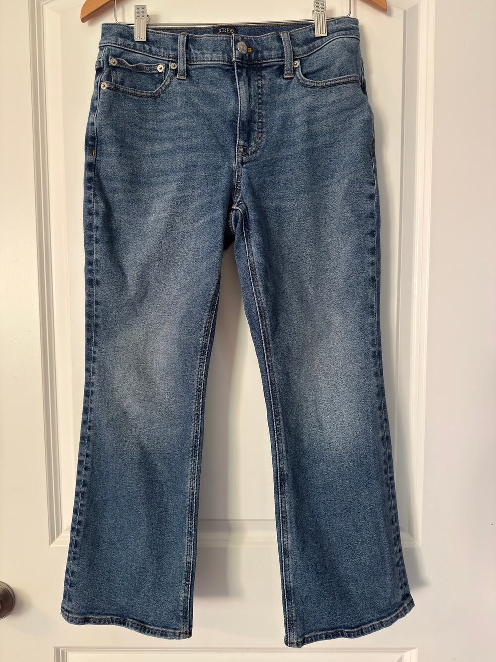 J.Crew Mid-Rise Flare Crop Jeans Medium Wash Denim Size: 27